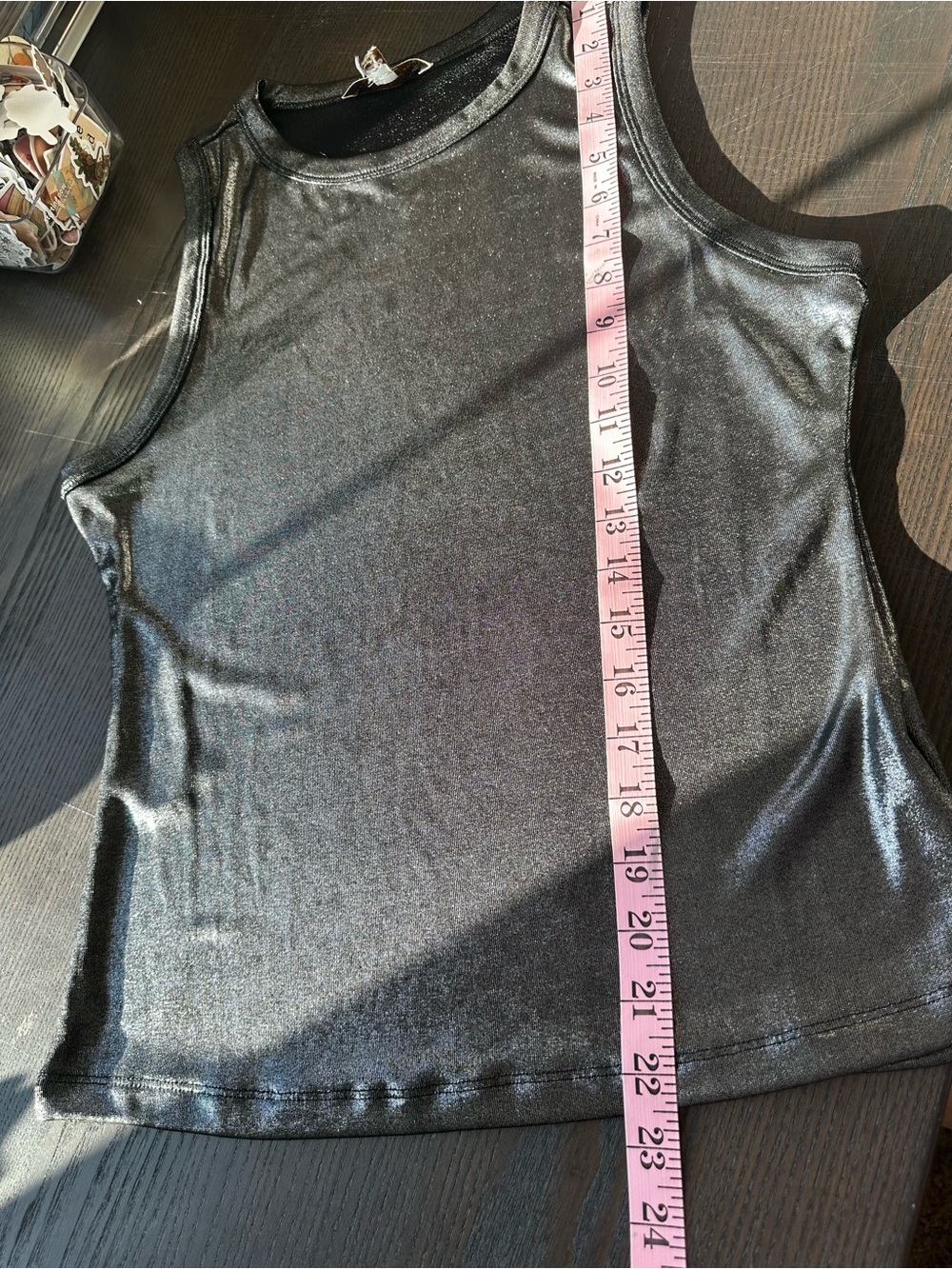 Sleek Metallic Black Sleeveless Tank Top Wedding Guest Party Night Life Club - Picture 5 of 7
